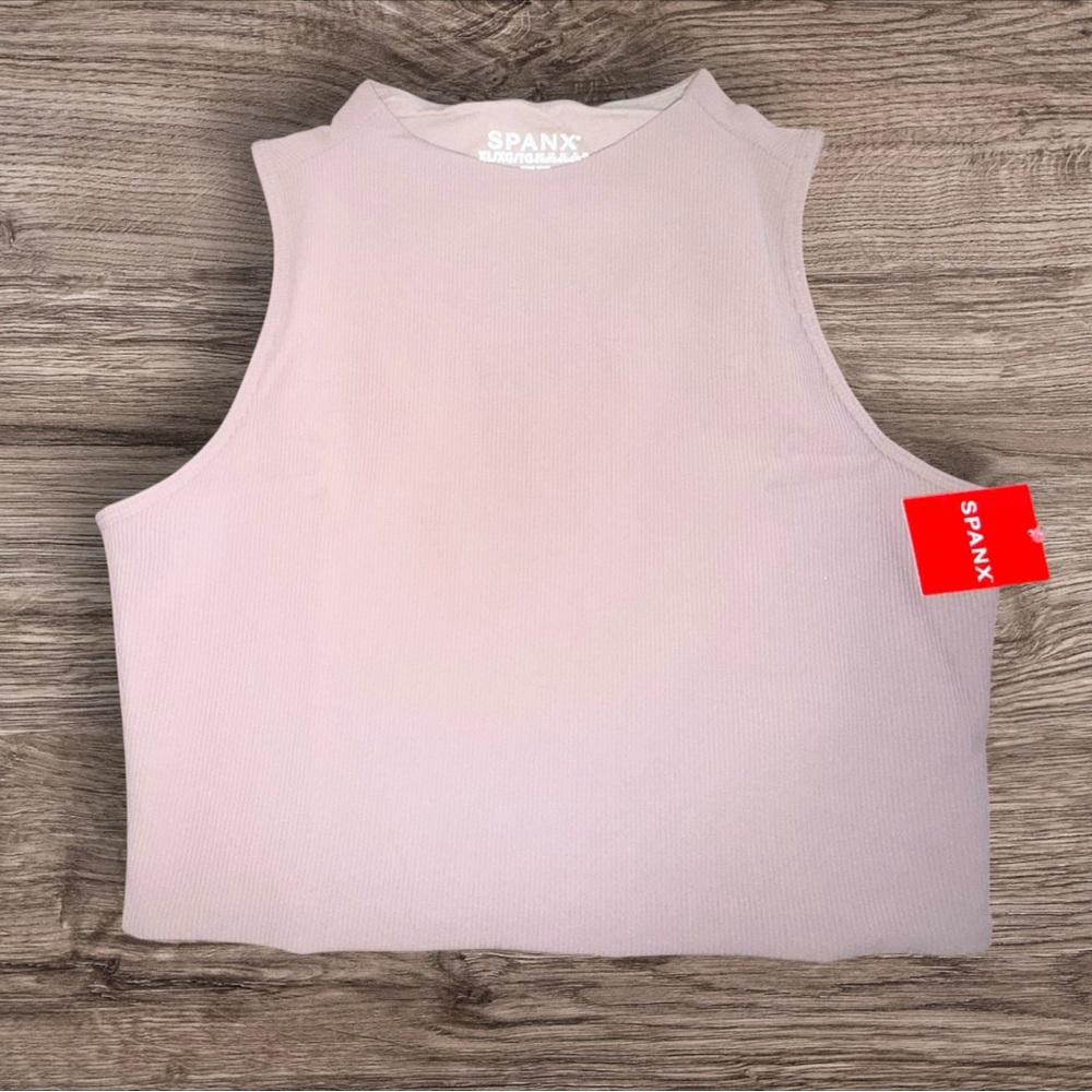 SPANX Contour Rib Mock Neck Crop Top Smoke Sleeveless NWT XL